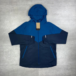 Men Color Blocking Breathable Windbreaker Tracksuit Set Full Sleeve Hooded Zipper Fly Side Pockets Lightweight Nylon Autumn - Product Image 2
