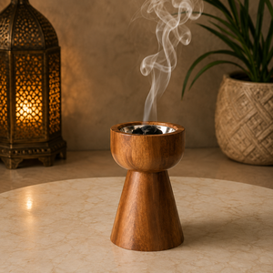 Brûleur à Bakhoor en Bois Fait Main, Porte-Encens Décoratif, Oud Arabe Mabkhara, Incrustation de Résine, Mosaïque en Laiton, Décoration Parfumée pour la Maison - Product Image 3