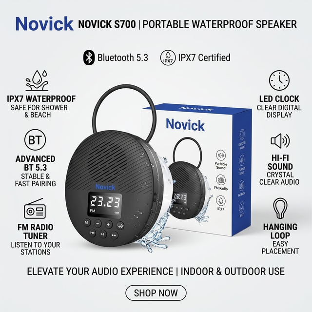Portable Shower Speaker Waterproof Wireless Speaker with LED Display Suction Cup Lanyard FM Radio Hands Free Call TF Card