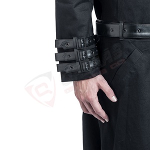 เสื้อโค้ทหนังวัวสีดำสำหรับผู้ชายเสื้อโค้ทแบบกอธิคยาว - Product Image 5