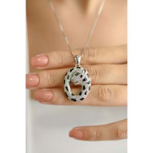 14k Solid White Gold Panther Diamond Onyx Pendant-IGI Certified Rhodium Plated Claw Setting - Product Image 4