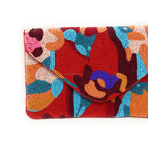 กระเป๋าคลัทช์ทรงซองจดหมายปักลายดอกไม้แบบนามธรรม ทำมือสไตล์โบฮีเมียน ทนทาน พับได้ พกพาสะดวก ประดับด้วยลูกปัดหลากสี เหมาะสำหรับใส่ของลำลอง - Product Image 4