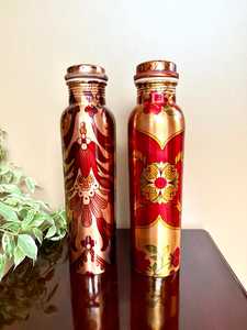 Floral Design Copper Water Bottle Screw-On Lid Reusable Metal Travel Bottle 1000ml Eco-Friendly for Adults Party Use World Craft - Product Image 2