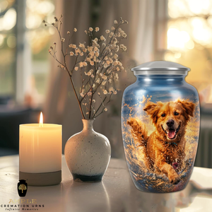 Golden Retriever Dog Urn for Ashes Large Pet <b>Memorial</b> <b>Keepsake</b> Aluminum Eco-Friendly Customizable Design Durable 220 Funeral - Product Image 3