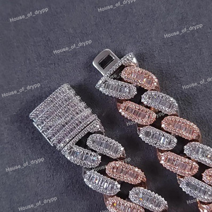 Pulsera de Eslabones Cubanos con Incrustaciones de Diamantes Moissanite en Dos Tonos, Plata de Ley 925, Joyería de Lujo Unisex - Product Image 3