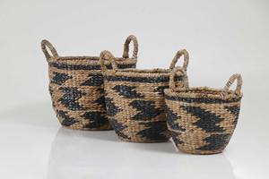 Ensemble de 3 paniers ronds en jacinthe d'eau avec poignées, paniers de rangement faits à la main, vente en gros, écologiques, fabriqués au Vietnam - Product Image 4