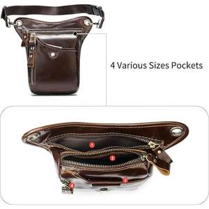 Bolsa de cuero para hombre, riñonera para motocicleta, bolsa de herramientas para la pierna, bolsa de hombro para teléfono móvil, impermeable, de cuero genuino, diseño vintage - Product Image 3