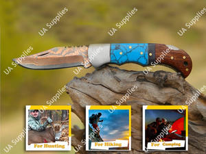 Cuchillo Plegable de Bolsillo EDC de Cobre Damasco de Grado Industrial con Punta de Gota - Cuchillo de Camping OEM/ODM Disponible, Cuchillo de 6.5 Pulgadas de Largo - Product Image 5