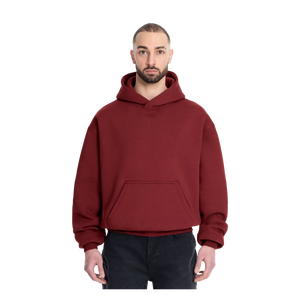 Sudadera con Capucha Roja para Hombre, Corte Holgado, Color Sólido, Felpa de Algodón, Estilo Casual, Diseño con Bolsillos, Estilo Otoñal - Product Image 1