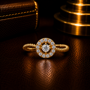 Joyería nupcial vintage para mujer, anillo de compromiso y boda con halo de diamantes cultivados en laboratorio, corte brillante redondo, oro de 14 quilates, banda de cuerda. - Product Image 1
