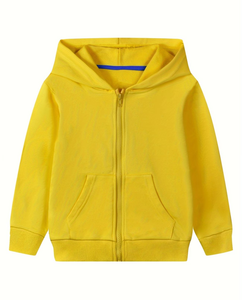 Yellow Hooded Sweatshirt to Children Casual Autumn Wear Plain Dyed Knitted Fabric Regular Sleeve Unlined Sleeve Machine Washable - Product Image 1