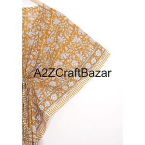 Vestido Abaya Corto para Mujer, Estampado a Mano, Estilo Kaftan, Moda India, Hecho a Mano, Algodón Puro, Estilo Playero, para Fiestas Nocturnas - Product Image 4