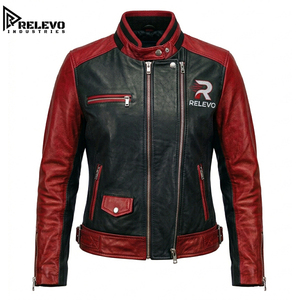 Men Red and Black Genuine Leather <b>Biker</b> <b>Jacket</b>, Two Tone Racing <b>Biker</b> Outerwear Coat Premium Genuine Leather <b>Biker</b> Style - Product Image 1