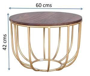 Modern Round Coffee <b>Table</b> with Wooden <b>Top</b> and Gold Cage Base Geometric Metal Frame Accent <b>Table</b> for Living Room <b>Decor</b> - Product Image 3