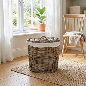 New Modern Minimalist Wholesale Circle Rattan Wicker Eco-Friendly Storage <b>Basket</b> Laundry <b>Hamper</b> Home Living Furniture - Product Image 2