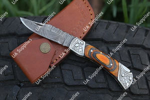 Cuchillo Plegable EDC de Acero de Damasco Forjado a Mano, Mango Ergonómico de Madera Pakka, Hoja de Punta Caída, Personalización ODM, Directo de Fábrica - Product Image 4