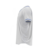 Camiseta de Béisbol Blanca, Sólida, con Botones, Malla, Manga Corta, Ribete a Rayas, Personalizada, Impresa, Transpirable, 100% Poliéster