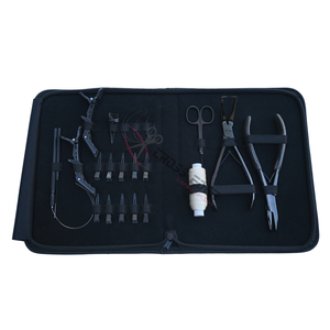 Premium Black Hair Extension Technician Toolkit with 7 Inch Flat Bead Crimper Removal Tool Mini Scissor and Big Styling <b>Clips</b> - Product Image 1