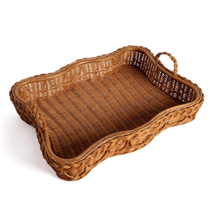 Plateau de service rectangulaire en rotin de qualité supérieure, tressé à la main, avec poignées en bois, écologique, pour cuisine, thé, café, plateaux décoratifs - Product Image 5