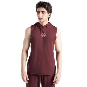 Maroon Perform Hooded Tank Men's Sleeveless Gym Hoodie <b>Vest</b> Cotton Workout Training Fitness Bodybuilding <b>Stringer</b> Athletic - Product Image 2