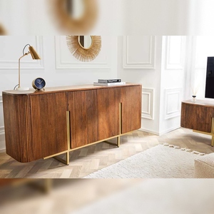 Buffet Vandana Heritage Grain GATSBY 160cm Marron Mat Or Bois de Mangue Moderne Écologique Durable Cuisine Salle à Manger - Product Image 1
