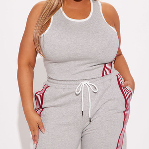 Boutique Women Solid Spandex/Cotton 2Piece Sporty <b>Set</b> Sleeveless Short <b>Crop</b> <b>Top</b> Wide Leg Pants Breathable Activewear Racing <b>Set</b> - Product Image 4