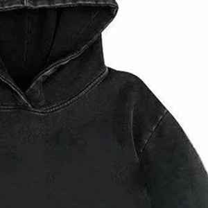 Sweat à capuche court pour homme, hiver, effet vieilli, bords bruts, délavage délavé, style streetwear grunge robuste, coupe classique, attitude audacieuse, 100% - Product Image 5