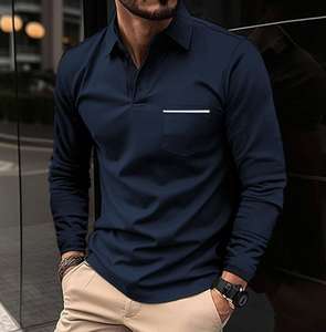 Camisa de Manga Larga para Hombre, Personalizada, Sólida, Transpirable, de Secado Rápido, con Cuello de Botones y Bolsillo, de Alta Calidad - Product Image 4