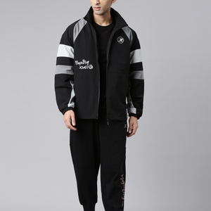 Blouson bomber homme noir color block avec fermeture éclair, col montant, coupe sport, coupe-vent, en polaire, vêtement d'extérieur pour l'automne, softshell - Product Image 1