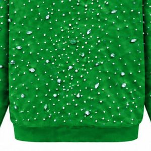 Sudadera con capucha verde brillante con cremallera completa, chaqueta de streetwear con cristales, sudadera informal de manga larga con bolsillo frontal - Product Image 6