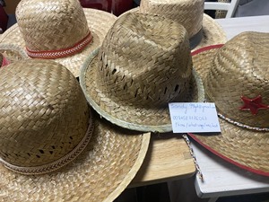 Vietnam Natural Bamboo <b>Straw</b> Adjustable Bucket <b>Hat</b> with Red Band Skull Embroidery Patch Adults Unisex Summer Beach Outdoor Party - Product Image 4
