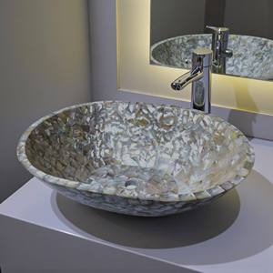 Évier de comptoir ovale SHEERI HANDICRAFTS en mosaïque de nacre, lavabo de luxe pour la maison et la salle de bain, couleur personnalisée, écologique, 42 cm, hôtel - Product Image 1