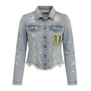 Blue Women Distressed Cropped Denim Jacket Casual Long Sleeve Jean Outerwear Fashion Short Jacket Trendy Streetwear Apparel - Product Image 1