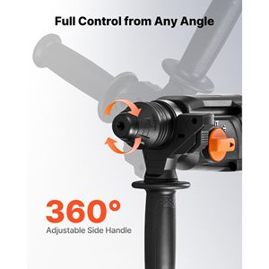 Trapano Tassellatore Elettrico a Filo SDS-Plus da 1-1/8 Pollici per Lavori Pesanti con 4 Funzioni e 3 Punte, Martello Perforatore a Cuneo Piatto - Product Image 5