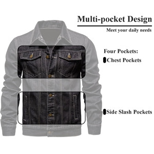 Chaqueta de Mezclilla Negra para Hombre, Corte Moderno y Ajustado, Chaqueta de Mezclilla Elástica Premium, Ajuste Cómodo, Transpirable, Color Sólido, Chaqueta Personalizada - Product Image 3