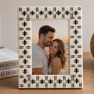 Decorative Wooden Photo <b>Frame</b> Geometric Pattern Family <b>Picture</b> <b>Frame</b> Elegant Tabletop <b>Frame</b> for Home office Living Room Decor - Product Image 1
