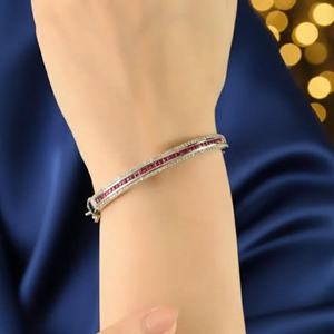 Certified Square Cut <b>Ruby</b> Statement Bangle 925 Sterling Silver Gold Plated Handmade Luxury Jewelry Gift For Her - Product Image 2