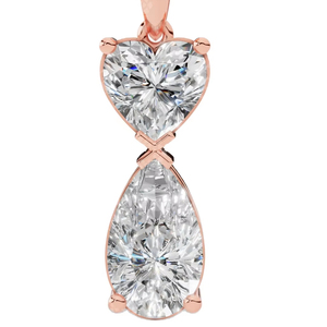 Collier double breloque cœur et poire en diamant de laboratoire, or 14 carats, VVS incolore, pendentif solitaire romantique avec chaîne - Product Image 1