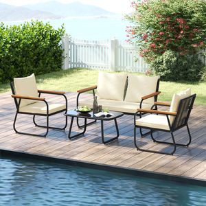 Juego de Muebles de Patio de 4 Piezas con Mesa de Centro de Vidrio Templado - Product Image 2