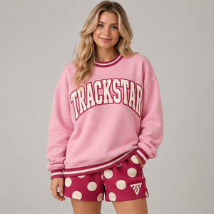 Women's Blush Pink Jumbo Dot Varsity Crew Neck 2-Piece <b>Shorts</b> <b>Set</b> Custom Casual Sportswear - Product Image 1