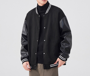 เสื้อแจ็คเก็ตเบสบอลวูลสำหรับผู้ชาย แจ็คเก็ตบอมเบอร์แบบไม่มีแบรนด์ พรีเมียม สไตล์ Letterman ให้ความอบอุ่น สไตล์วิทยาลัย  คอเสื้อแบบริบ - Product Image 1