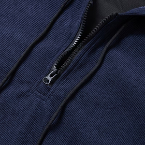 Sudadera con capucha de pana para hombre, con cremallera de un cuarto, oversize, color liso, informal, de otoño, manga larga, con diseño de bolsillos - Product Image 6