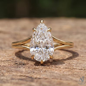Bague de fiançailles en argent sterling 925 avec moissanite taille poire, halo caché, branches fendues, plaqué rhodium et or, cadeau de mariage pour femme - Product Image 4
