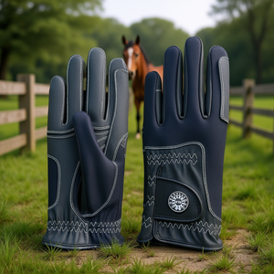 Equestrian Horse Riding Gloves Hook Loop Closure Summer Stretch Fabric Back Synthetic Leather Palm UV Protection Outdoor - Product Image 3