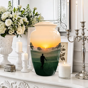 Urna Funeraria Personalizada, Recuerdo Conmemorativo, Diseño de Atardecer en Campo de Golf, para Recordar a un Ser Querido - Product Image 3