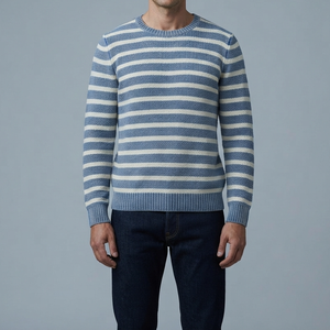 Pull tricoté à rayures personnalisé avec logo, col rond, coupe ample, pour femme – Nouvelle collection en promotion - Product Image 1