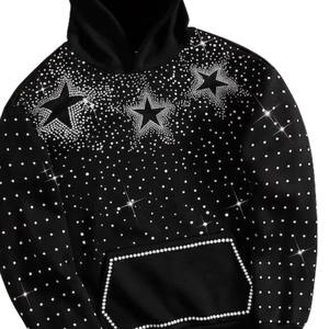 Sweat-shirt à capuche noir de luxe avec étoiles en strass, entièrement orné de paillettes, style streetwear, design personnalisé, unisexe - Product Image 3