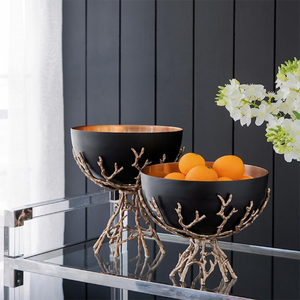 Ensemble de bols en métal noir de luxe avec support en forme de branche, élégante coupelle à fruits sur piédestal pour la décoration moderne de la maison et des hôtels - Product Image 6