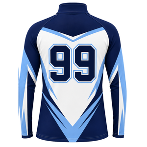 Light Blue Navy <b>White</b> <b>Quarter</b> <b>Zip</b> Sports Jacket Long Sleeve Athletic Training Running Workout Team Performance Sportswear - Product Image 2