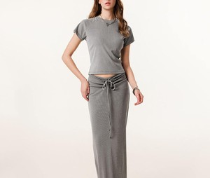 T-shirt côtelé à manches raglan pour femme 2026 gris acier coupe ajustée extensible mélange de coton décontracté été basique texturé HD - Product Image 2